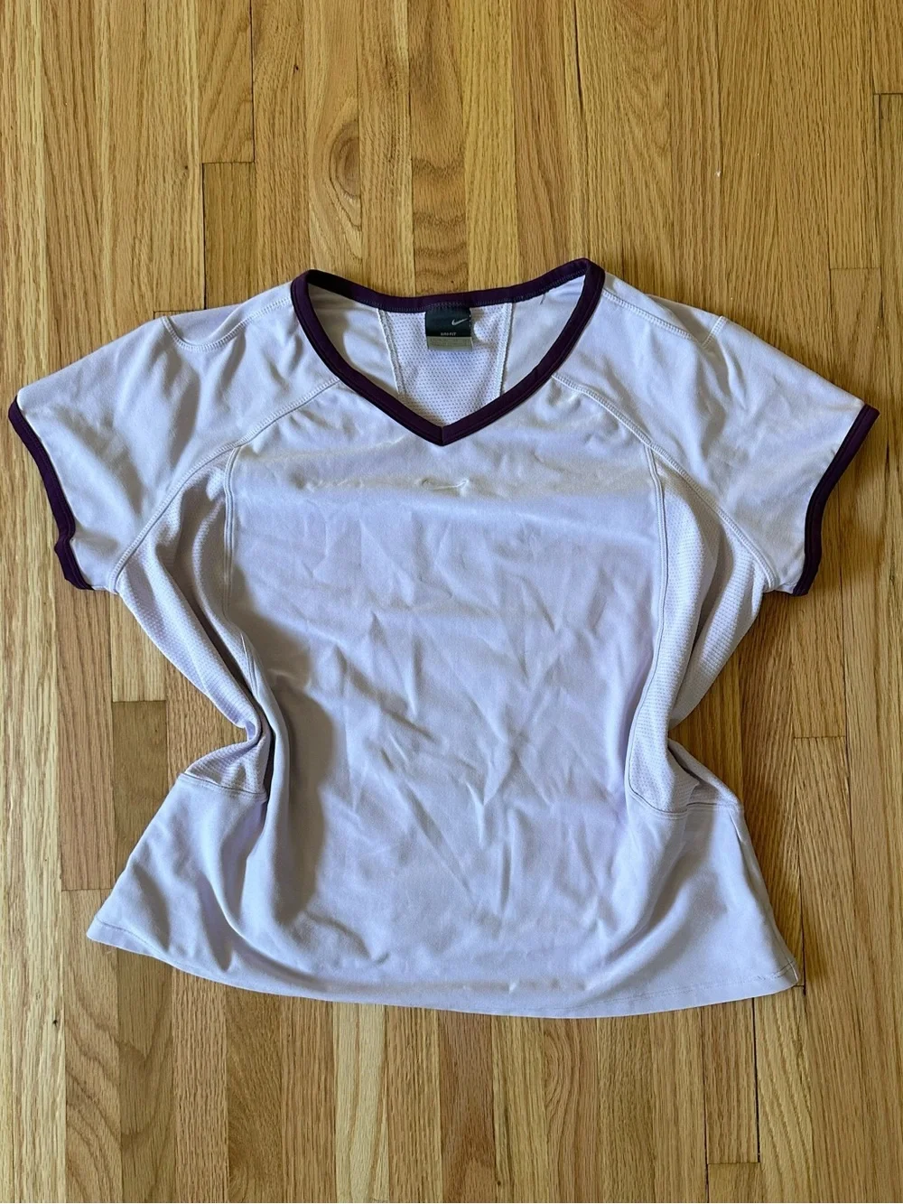 Nike Women's Light Lavender Short-Sleeve Athletic Top with Dark Purple Trim